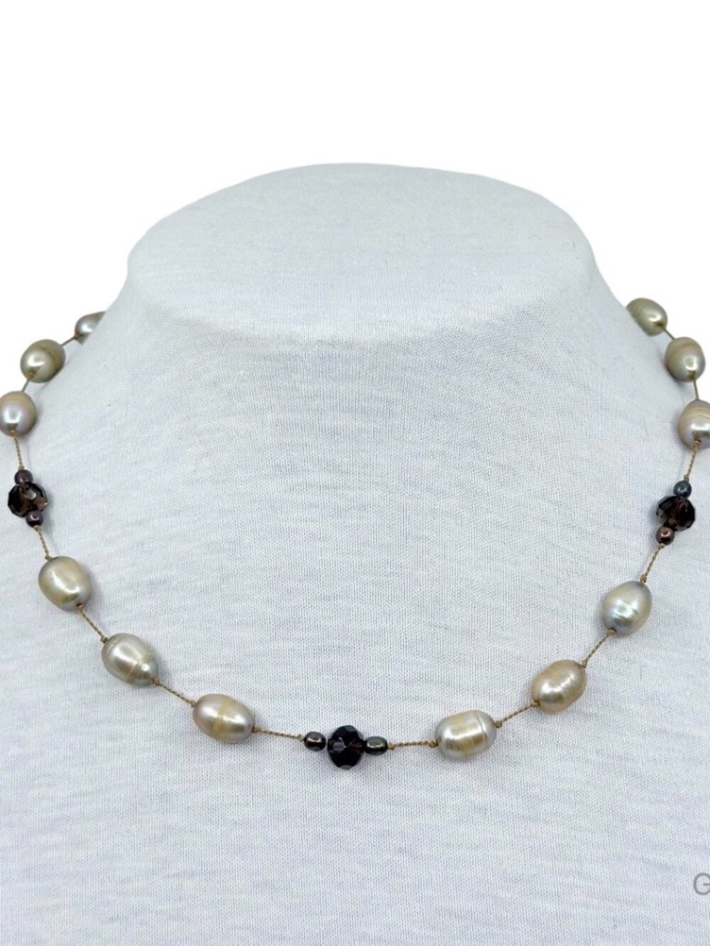 sterling silver pearl & smoky quartz necklace - GM317